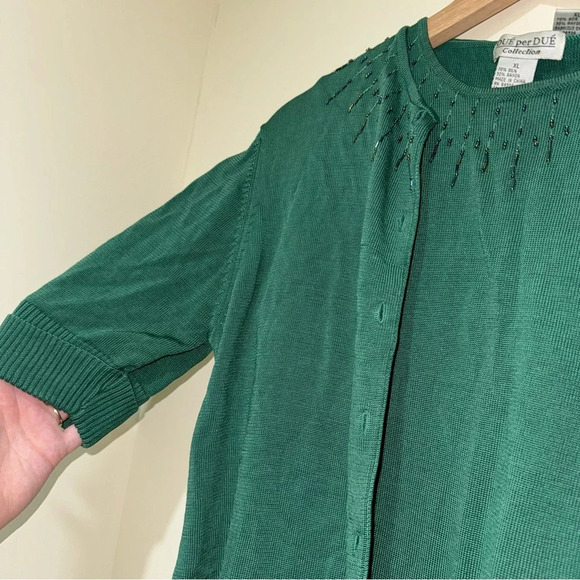 Women’s Vintage Dué Per Dué Brand Silk Green Beaded Tank Top Cardigan Size: XL - Picture 8 of 16